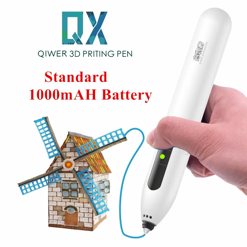 1000mah White QIWER Новое поступление беспроводной низкотемпературный 3D печать Ручка Рисунок «сделай сам» Doodle нить из ПКЛ аккумулятор встроенный QX500 подарки ребенок - Цвет: 1000mah White