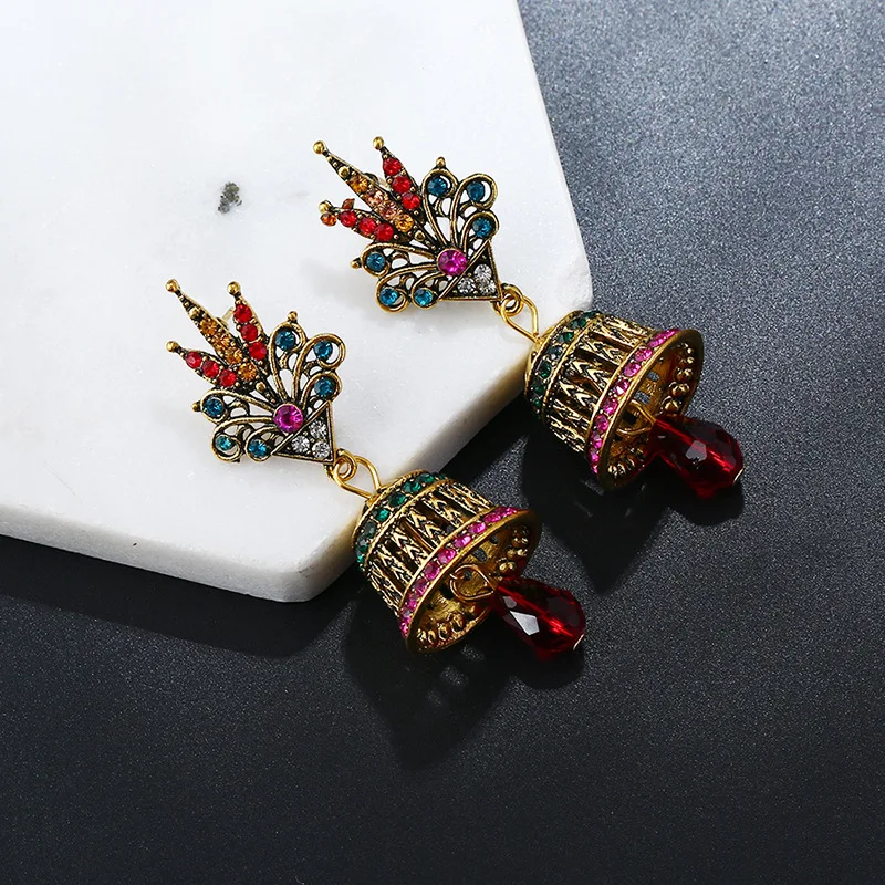 Винтажные индийские Jhumka Jhumki антикварные золотые Висячие серьги Стразы племенные