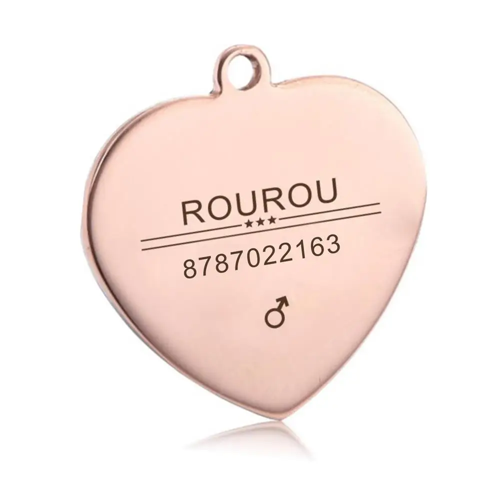 Heart-Rose gold Гравировка, идентификационная бирка для питомцев, нержавеющая сталь, бирки для собак, кошек, Именные Бирки, ошейник, аксессуары, подвеска на заказ, серебро, золото, розовое золото, черный - Цвет: Heart-Rose gold
