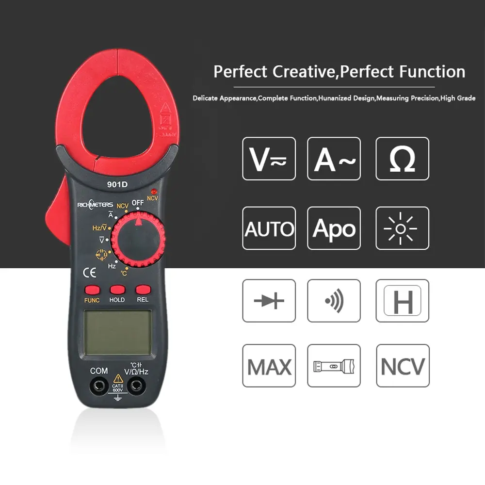Цифровой измеритель-зажим RICHMETERS RM901D 4000 отсчетов Бесконтактный индикатор