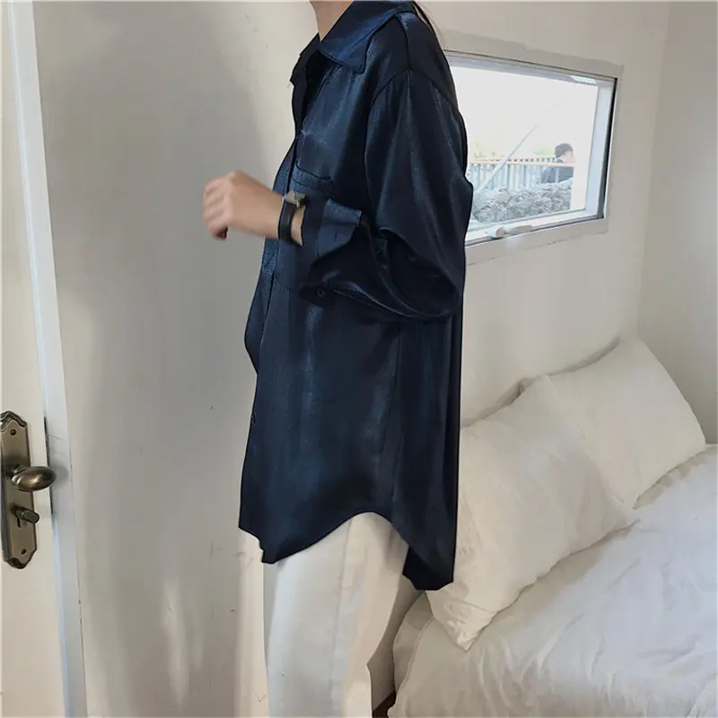 Hzirip Satin Texture Casual Loose Simple 2019 Elegant Sweet Fresh Female Stylish All-Match High Quality Free New Shirt 4 Colors |