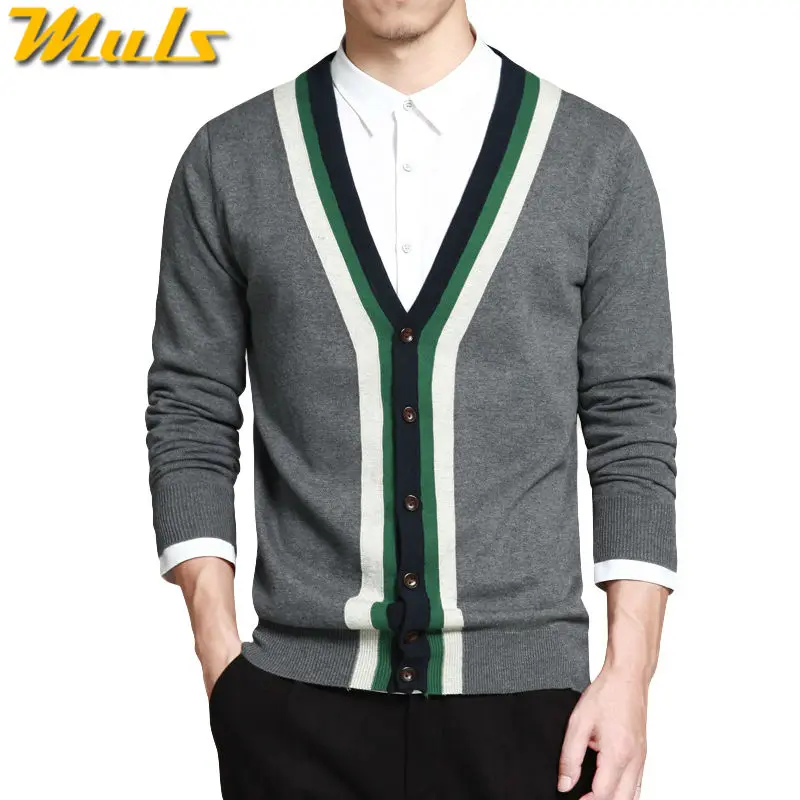 Мулс распродажа кардиган мужчин свитер контрастным воротником хлопок вязаный на