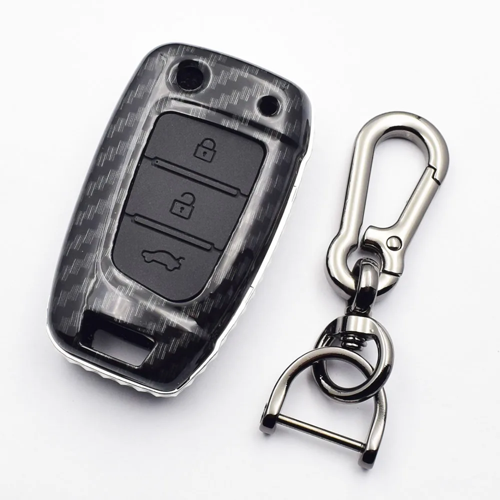 Carbon Fiber Black ATOBABI чехол для ключей автомобиля hyundai Solaris 2 Elantra i30 i35 i40 Tucson Kona 3 кнопки складной пульт дистанционного управления - Название цвета: Carbon Fiber Black