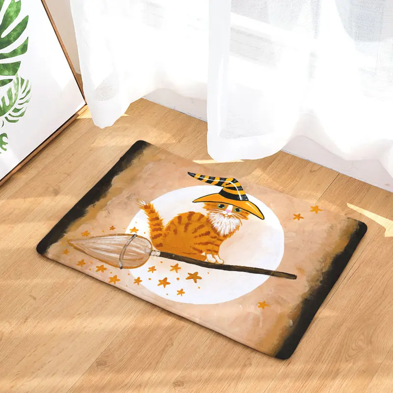 Monily Противоскользящий водонепроницаемый коврик Хэллоуин кошка череп призрак