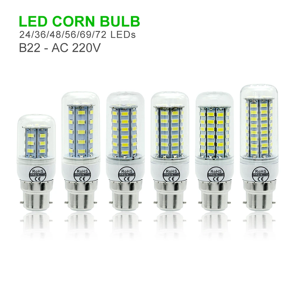 ANBLUB E27 Лампа E14 G9 GU10 B22 Светодиодный светильник 220 в 240 В 5730 SMD кукурузный 24 36 48 56 69 72