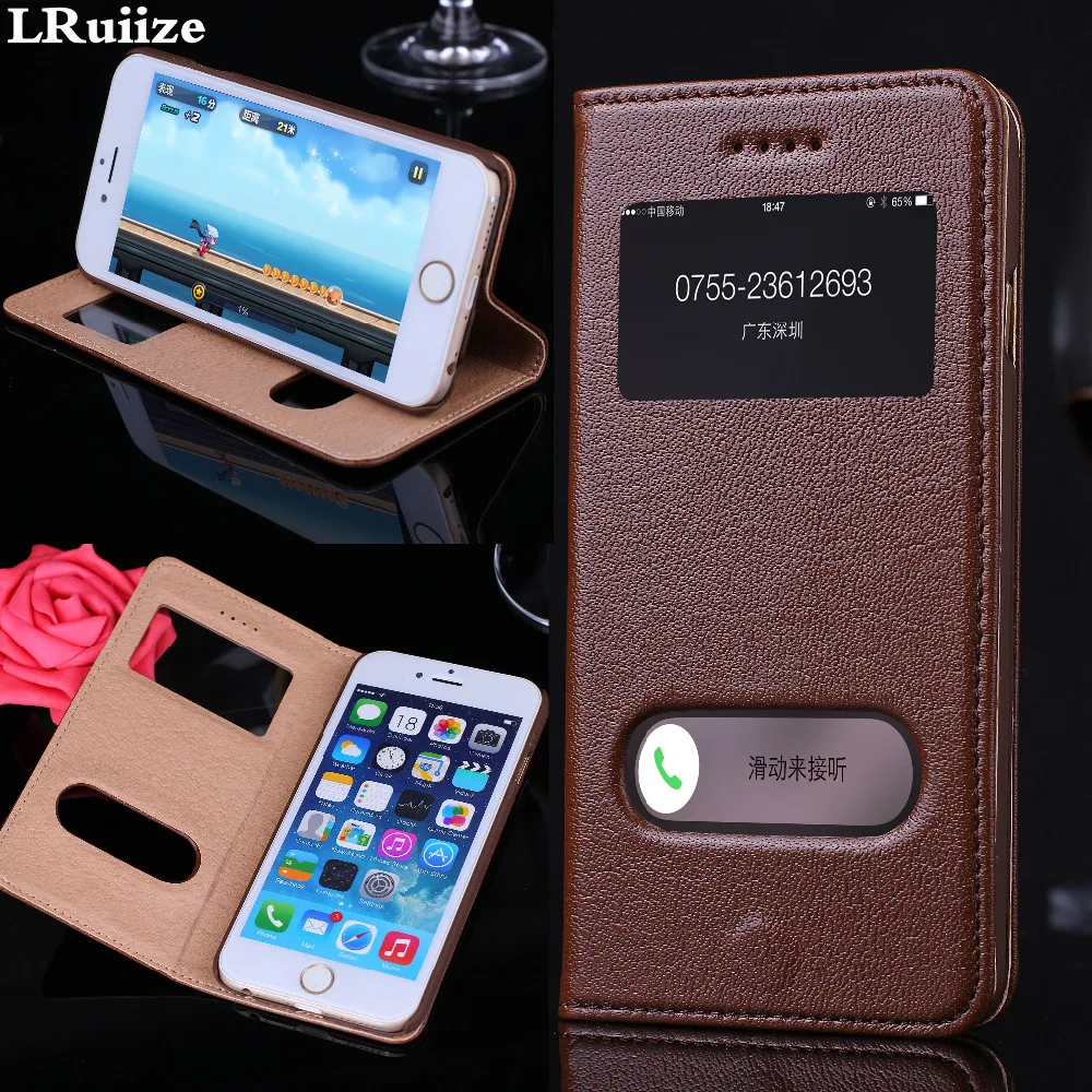 LRuiize роскошный Ультратонкий чехол книжка из натуральной бычьей кожи для iphone 6s 6 Plus