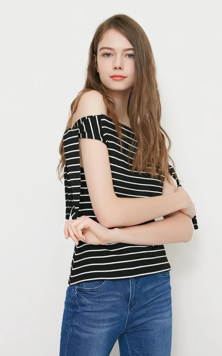 Vero Moda Женская Полосатая футболка с вырезом лодочкой и декоративными рукавами | 318201550