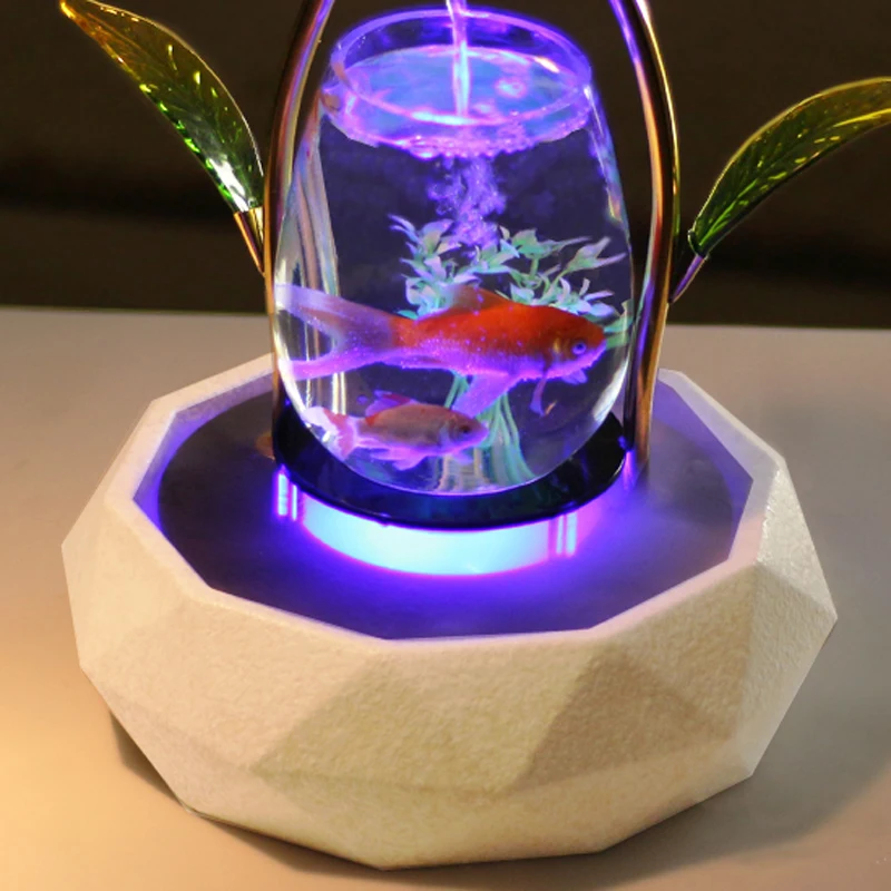 

LED Water Fountain Feng Shui Desktop Air Purification Nebulizer Humidifier Atomizer Glass Fish Tank Creative Lucky Home decor