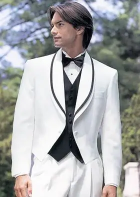 New Design Top Quality Shawl Colar white Groom Tuxedo Groomsman / Men's Wedding Dress Prom Clothing (Jacket+Pants+vest+tie)