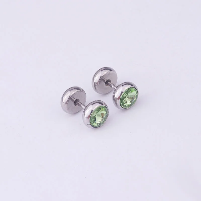 green Sellsets 2 шт 8 мм многоцветный Кристалл Спираль уха шпильки Поддельные беруши туннели 316L нержавеющая сталь пирсинг серьги 12 цветов - Окраска металла: green