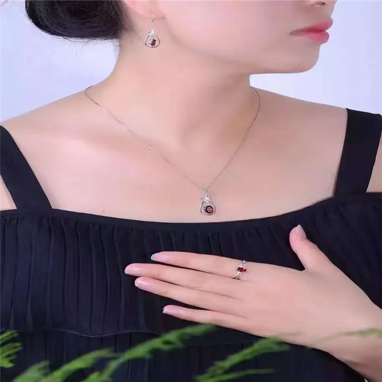 KJJEAXCMY boutique jewels женское кольцо с натуральным гранатом серьги-подвески из 3 частей