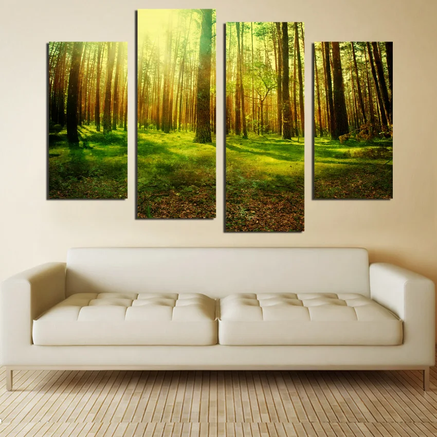 4 панели современная Печать Живопись водопад Настенная картина холст лес пейзаж
