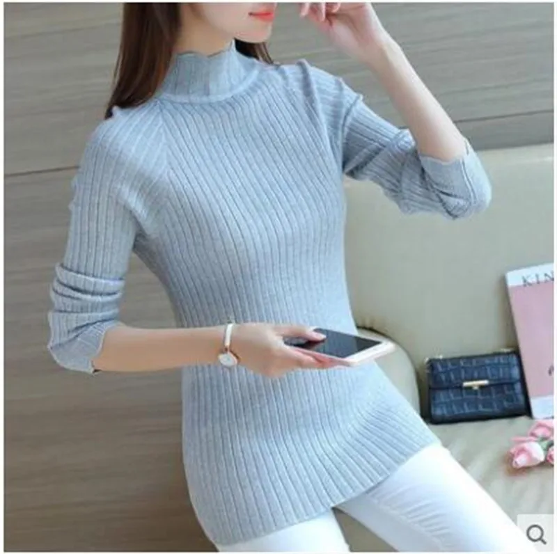 2017 Autumn Winter Women Sweaters and Pullovers Turtleneck Sexy Silm Slim Knitting Sueter Mujer Pull Femme Basic Tops 3992 | Женская