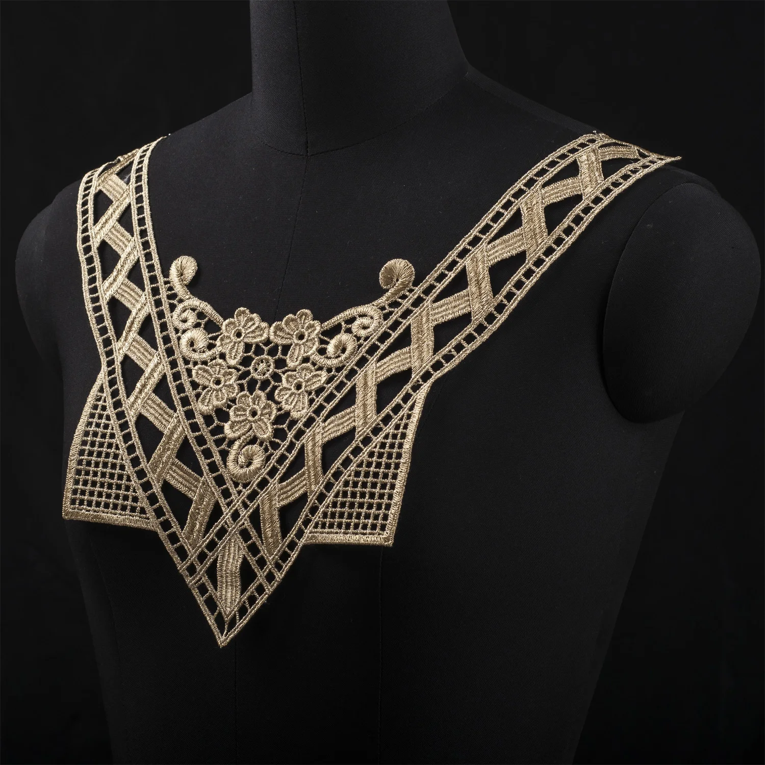 Изумительный узор вышитый воротник декоративное кружево красивая золотая ткань