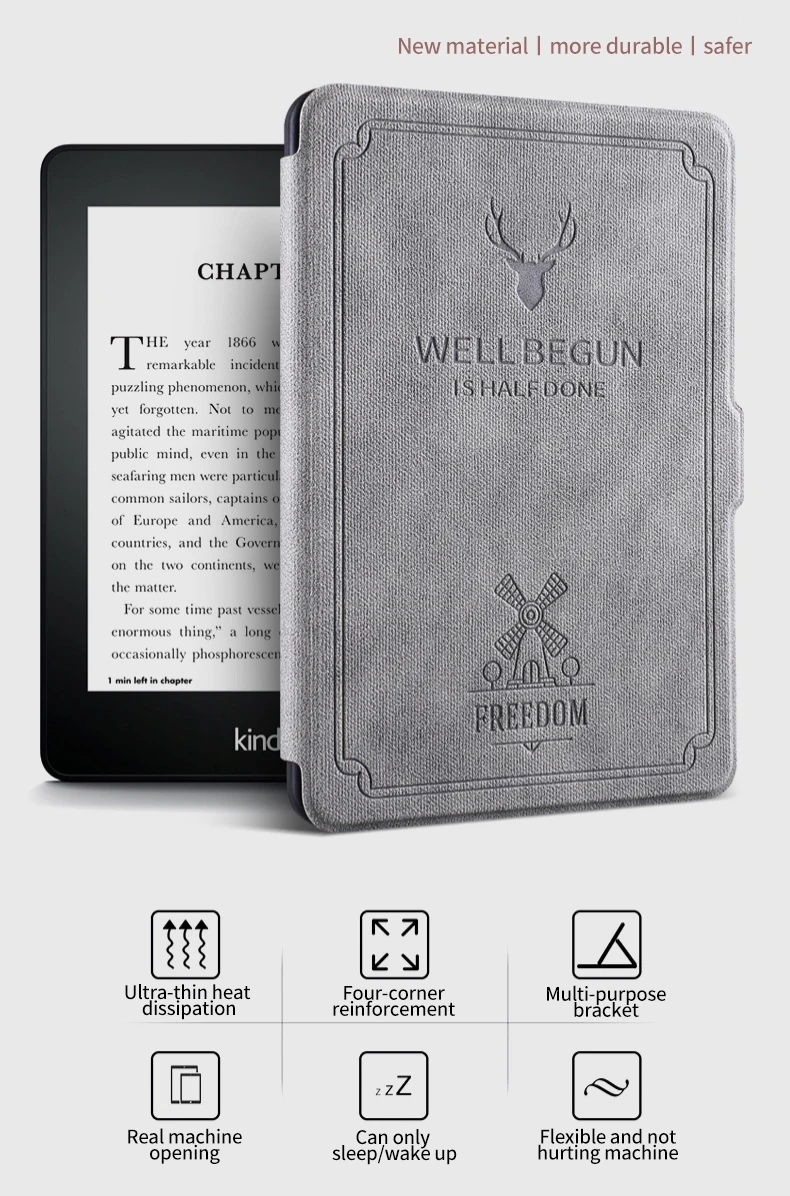 Чехол для amazon Kindle 8 поколения, 6 дюймов, электронная книга с рисунком оленя, искусственная кожа, откидная подставка, умный чехол, магнит, автоматический режим сна, пробуждение