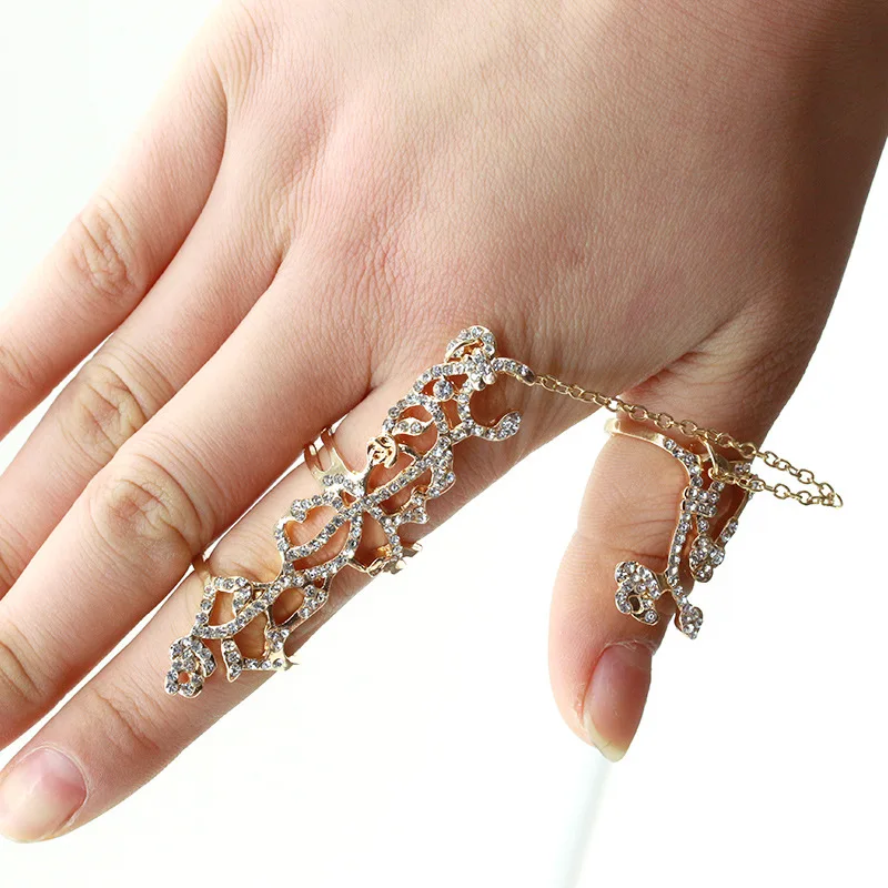 Комплект колец с полым цветком Позолоченное серебряное двойное регулируемое