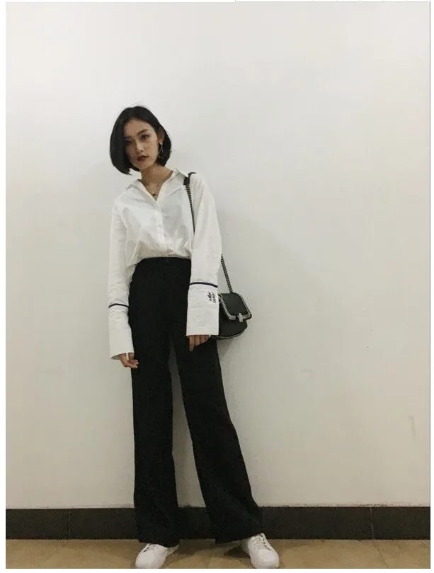 Брюки женские с широкими штанинами тонкие брюки завышенной талией повседневные