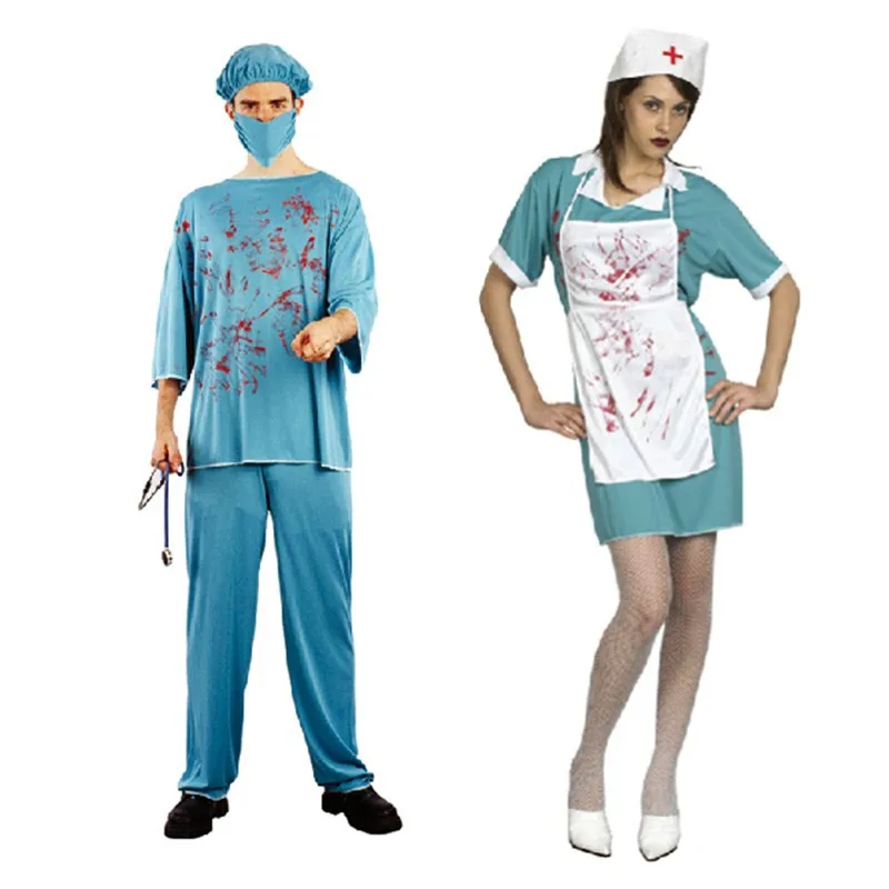

Scary doctor nurse costume with false blood for halloween adult party men women profession costumes