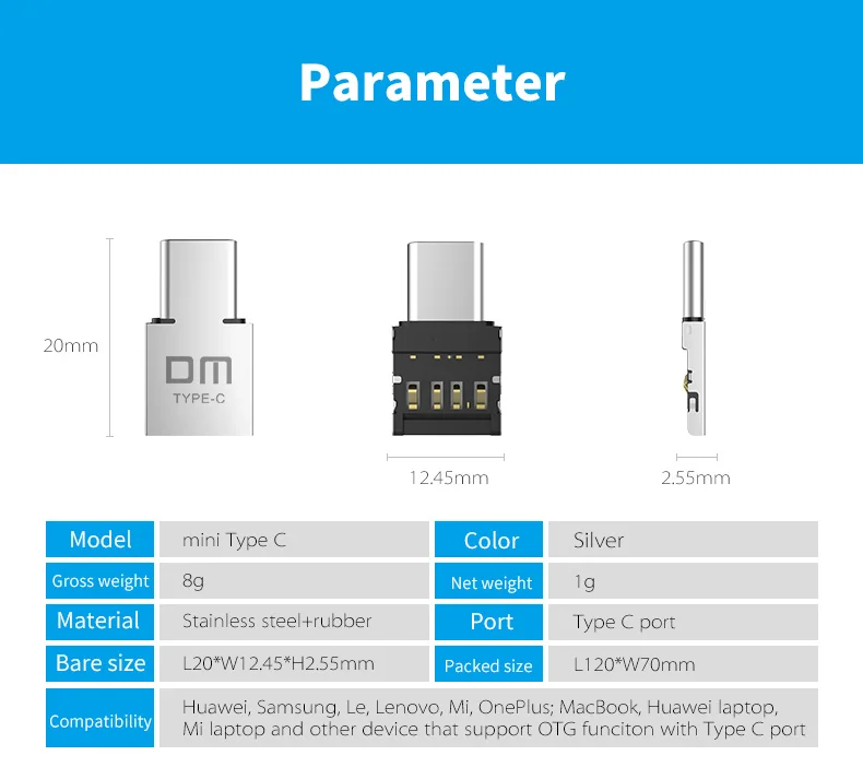 DM тип-c USB-C разъем типа C штекер USB OTG адаптер конвертер для планшет телефон Android флэш-накопитель U диск
