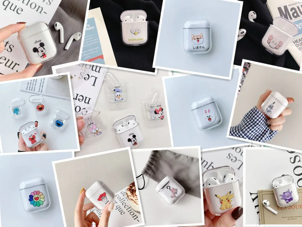 Airpods чехол милый для airpods мультфильм защитный жесткий прозрачный беспроводной