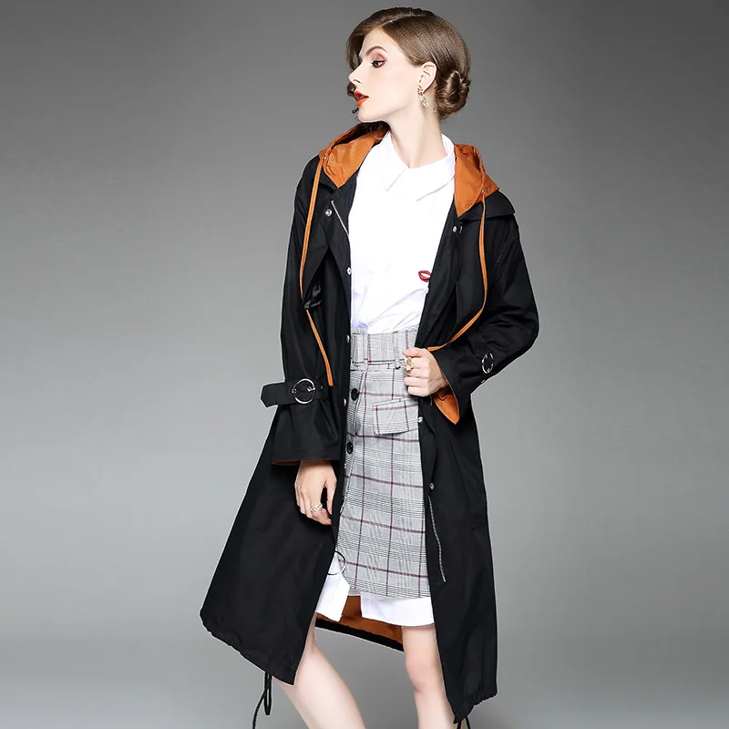 Женский тренчкот на осень 2017 новая Женская Корейская ветровка с капюшоном