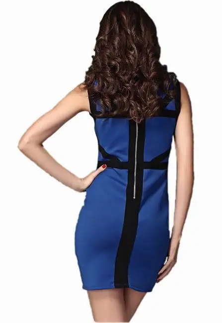 Платье бандажное с v-образным вырезом Mini синий сексуальный женщины девочка