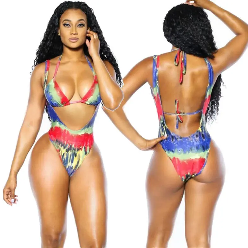 Новинка 2017 комплект бикини с красным принтом женский купальник монокини пляжная