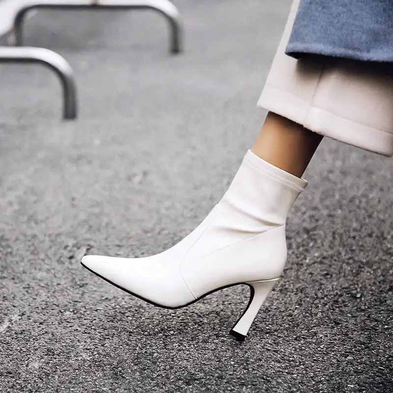 

MORAZORA 2020 top quality genuine leather ankle boots for women pointed toe fashion autumn winter boots sexy high heels shoes