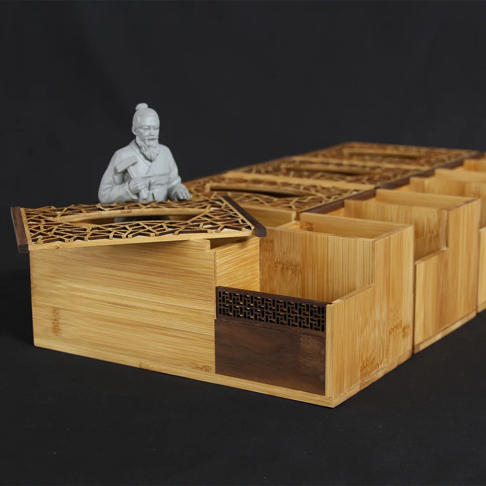 Многофункциональная бамбуковая коробка для салфеток со съемным пультом