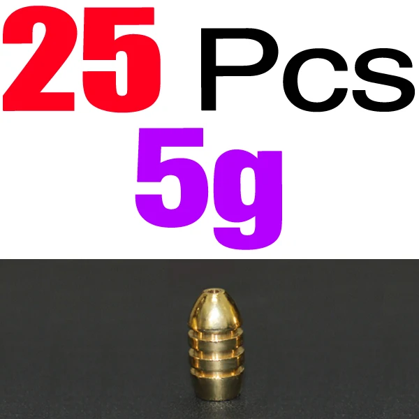 25pcs 5 g MNFT 25 шт./упак. 1,8/3,5/5/7/10g Вес пуля Форма медное грузило снаряжение рыболовное снасти Аксессуары для ванной комнаты латунь в форме пули - Цвет: 25pcs 5 g