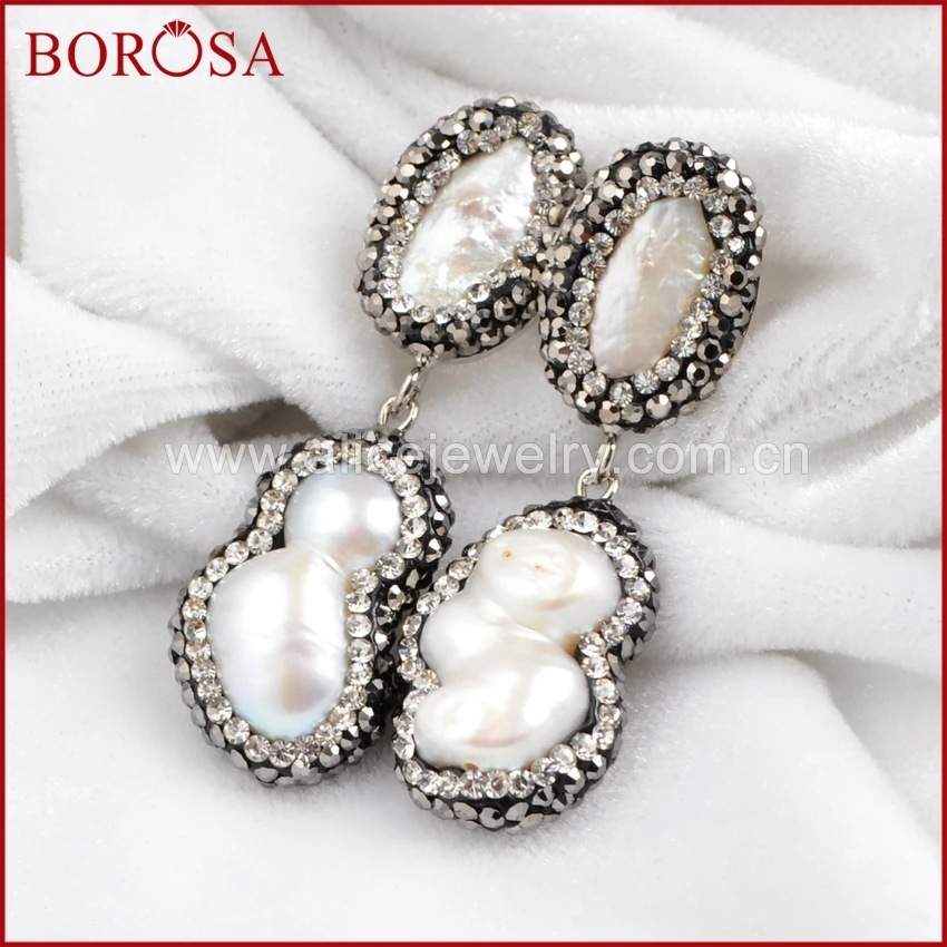 Borosa 4 пара/лот серебро Цвет два натуральный жемчуг Асфальтовая Циркон