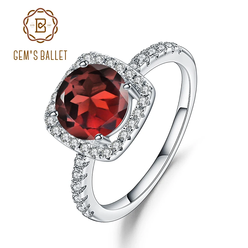 

Gem's Ballet Fashion 2.57Ct Red Garnet Gemstone Classic Rings For Women Wedding Genuine 925 Sterling Silver Ring Fine Jewelry