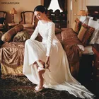Винтажное свадебное платье-трапеция с длинным рукавом, белое, цвета слоновой кости, простое платье с открытой спиной и шлейфом, свадебное платье на заказ, 2021
