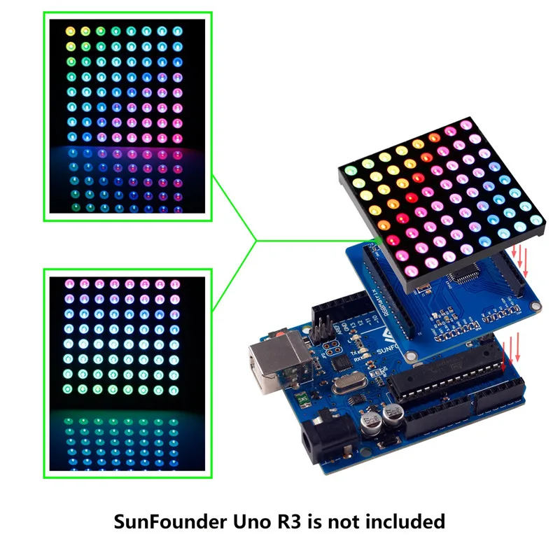 Полноцветный СВЕТОДИОДНЫЙ матричный щит SunFounder 8x8 + экран RGB для Arduino|led screen connector|led