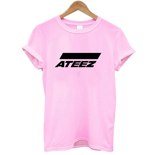 Акция, летняя женская футболка ateez, женские футболки, женская футболка в Корейском стиле, футболка ulzzang harajuku, женские футболки - Цвет: Розовый