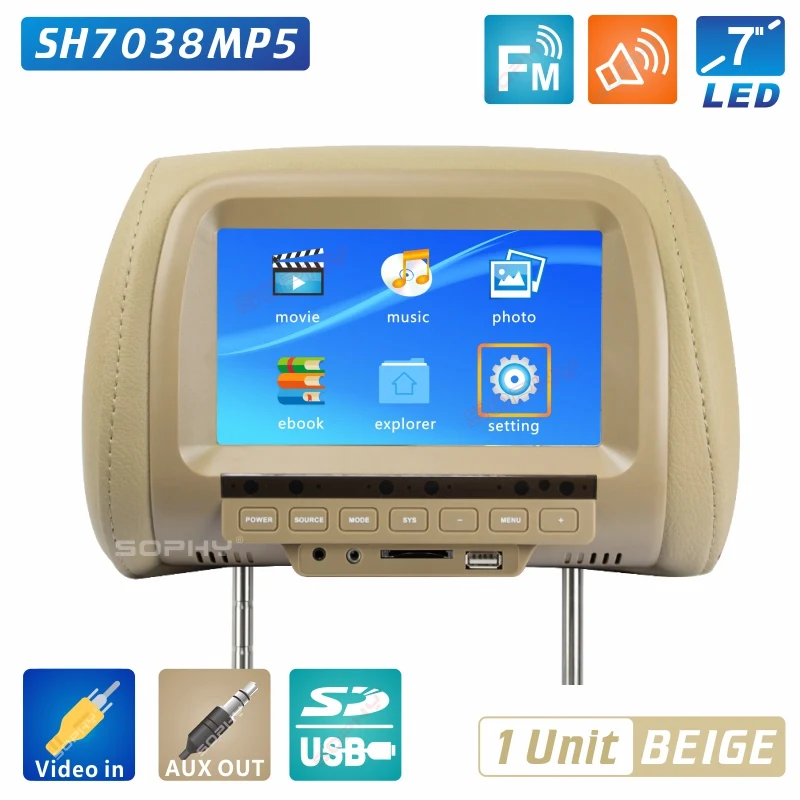 USB Function Beige 7 дюймов TFT светодиодный цифровой экран подголовник автомобиля монитор Серый Черный Бежевый Цвета 2-полосная вход автомобильный монитор подголовника - Цвет: USB Function Beige