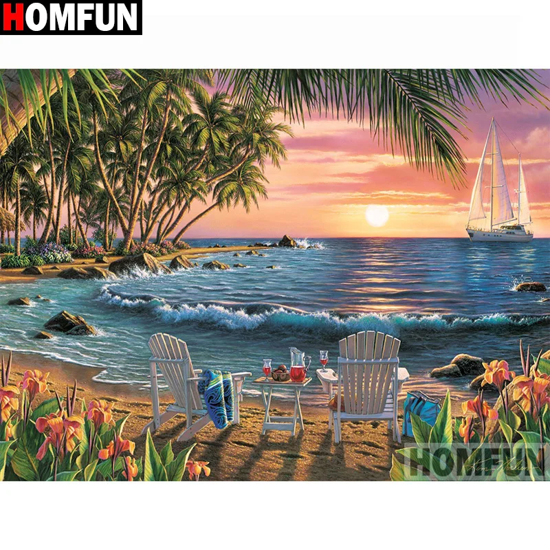 Алмазная живопись HOMFUN вышивка крестиком 5D Прибрежный пейзаж домашний декор
