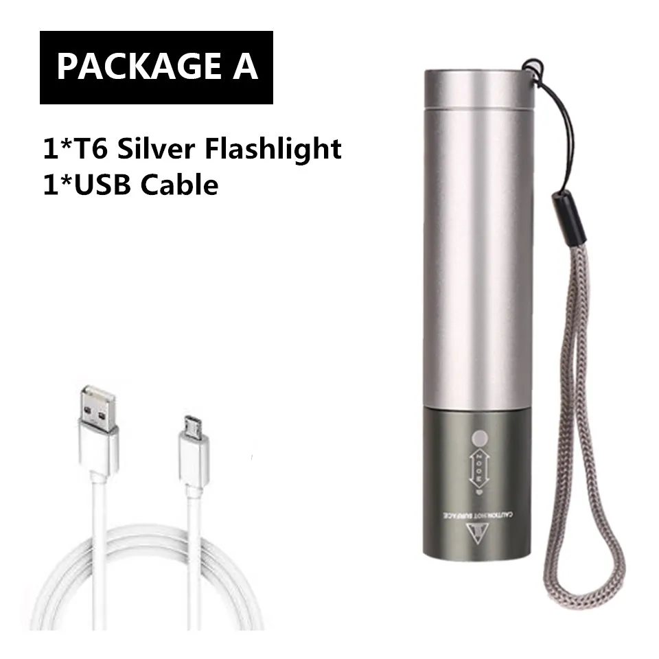 Option A 8000LM USB LED Flashlight Rechargeable LED Torch Light Lanterna T6 High Power Battery Lantern Tactical Flashlight As Power Bank - Испускаемый цвет: Option A