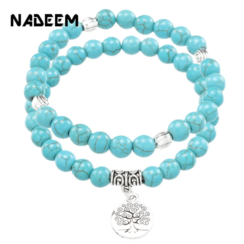 NADEEM Boho 2 шт./компл. натуральный мрамор Howlite каменные бусы Подвеска &quotДрево