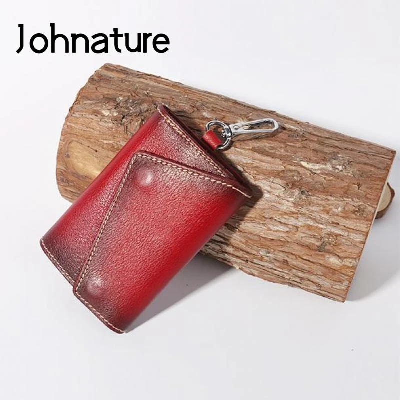 Женский винтажный однотонный кошелек Johnature повседневный из натуральной кожи в