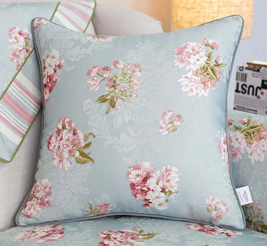 Элегантные подушки из жаккардовой ткани в Пасторальную синюю цветочную