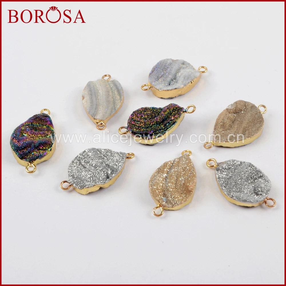 BOROSA 10 шт. новая подвеска в виде капли с блестками Радужный Титан Galaxy Druzy кварцевое звено двойные Подвески Drusy ювелирных изделий G1616