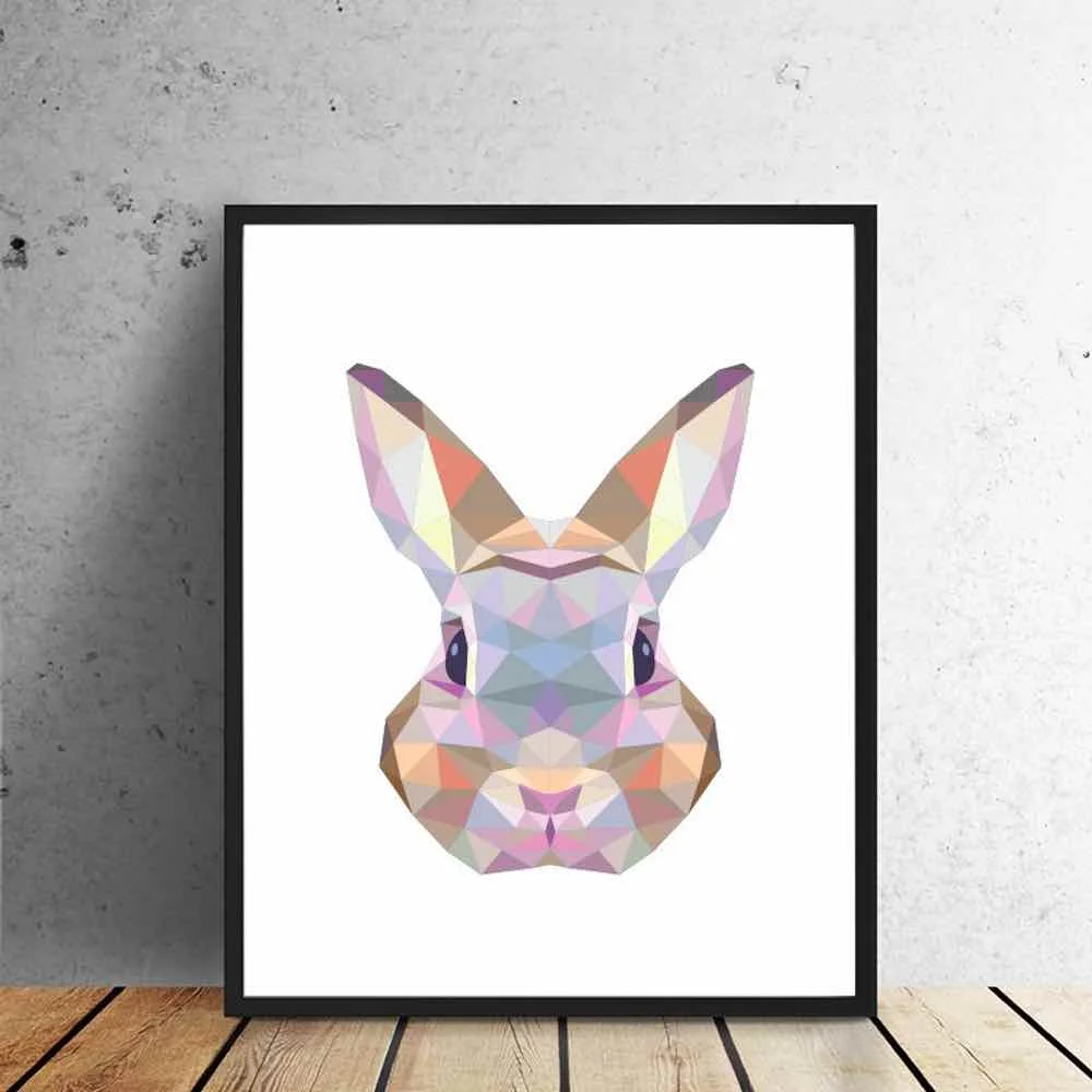 

HAOCHU Cartoon Animal Geometry Rabbits Living Room Home Decor Painting Print Poster Simple Nordic Wall Picture Canvas Painting