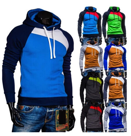 Free shipping Wholesale New 2015 Spring Mens Fleece Hoodies Hit Color Design For Men Sport Dress Slim Sweatshirt Man Hoody M-3XL | Мужская