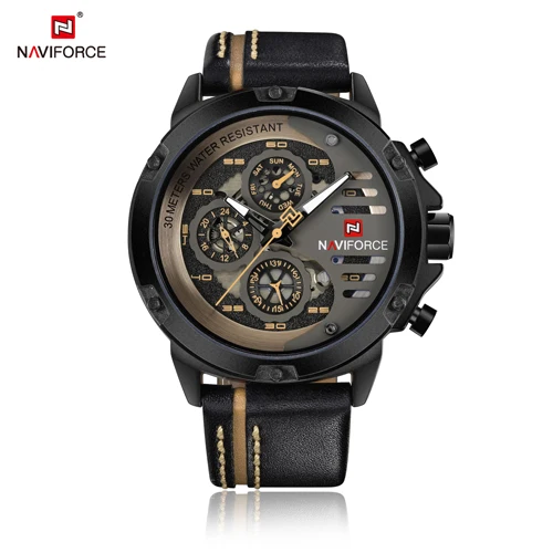 NAVIFORCE часы для мужчин модные повседневные кварцевые часы с 12/24 часа в сутки дня недели и даты наручные кожаные водонепроницаемые Relogio Masculino - Цвет: B Y BN