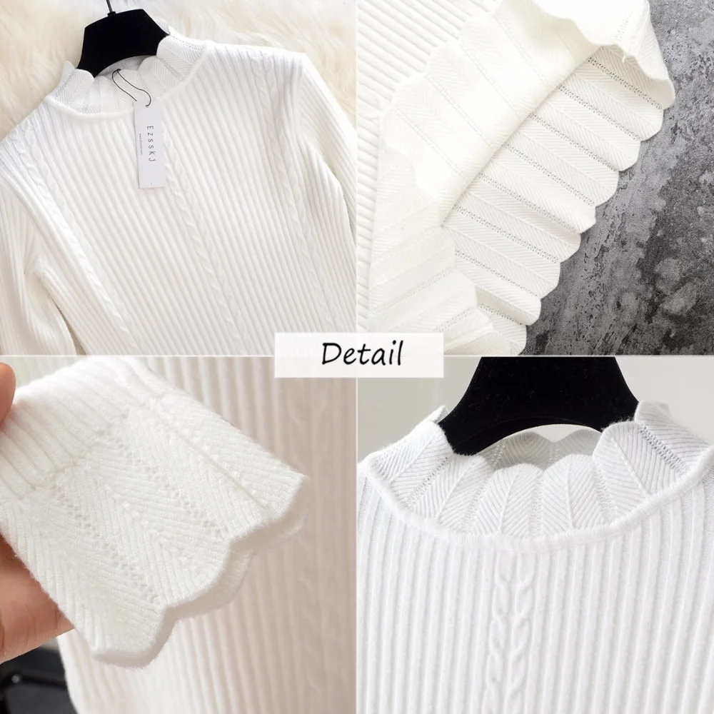 2018 зимний свитер женский тонкий теплый с длинными рукавами плотный полувысокий