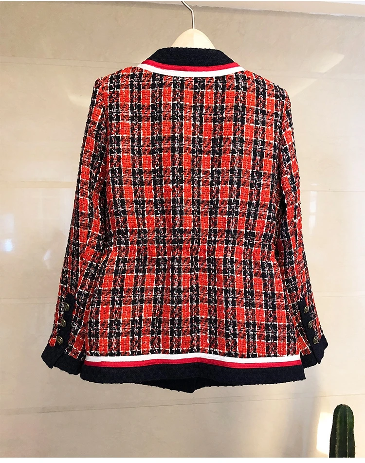 NIWIY бренд WinterTweed красная клетчатая куртка женское легкое пальто Mujer Invierno двойная Классическая куртка с длинным рукавом Casacos N8332