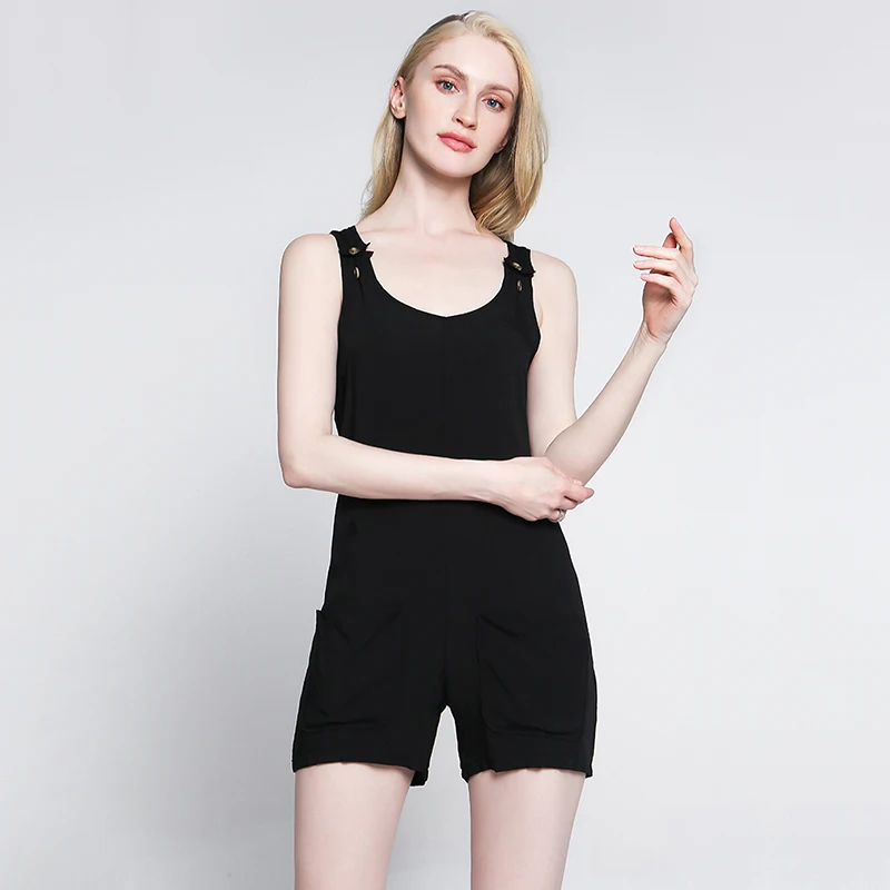 Black Summer Hot Women'S Fashion Suit Pocket Button Cotton And Linen Strap Jumpsuit Skirt Loose Casual | Женская одежда
