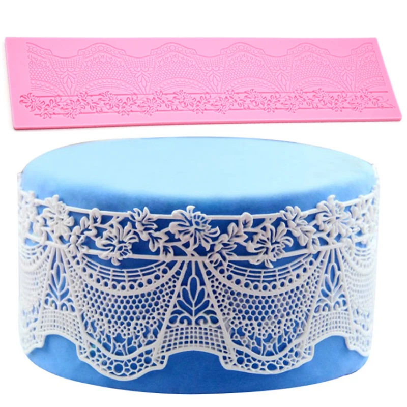 Занавес цветы границы плесень кружева мат силиконовая форма помадка торт