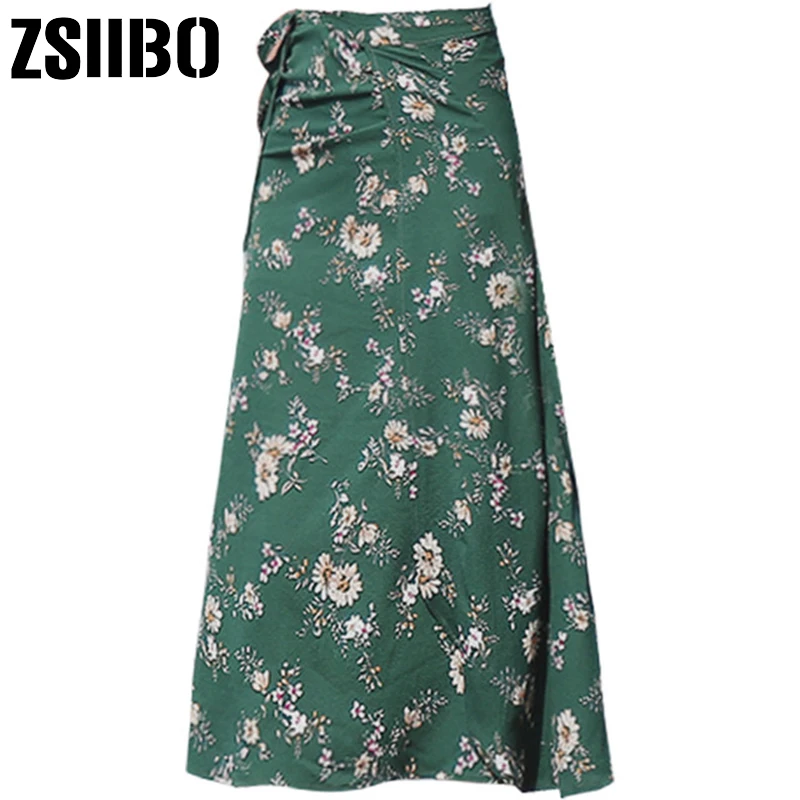 

Fashion casual Beach skirt summer bohemian Skirts Print floral Flowers Asymmetrical Women Skirt ankle-length lace-up skirts